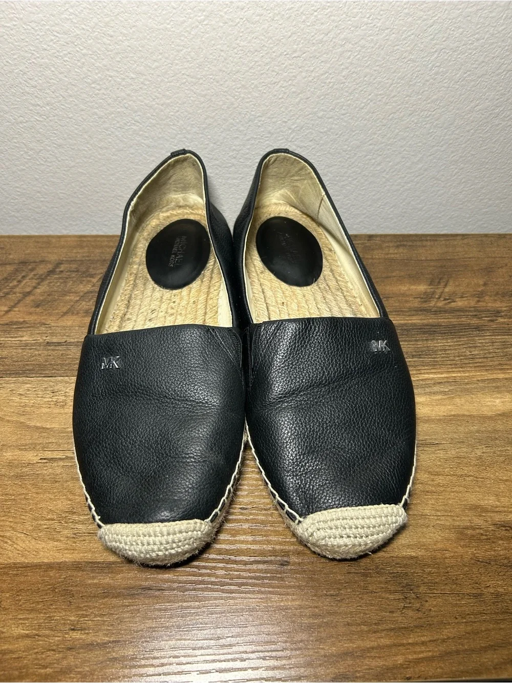 Michael Kors women’s Black Leather Espadrille Slip-Ons